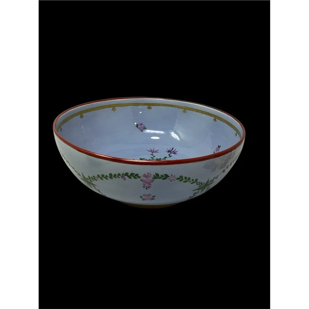 Vtg Agostinelli Round Lg Porcelain Bowl Imported Marbro Lamps Floral Italy 11